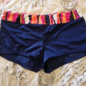 Blue and Pink Athletic Shorts with Decorative Waistband